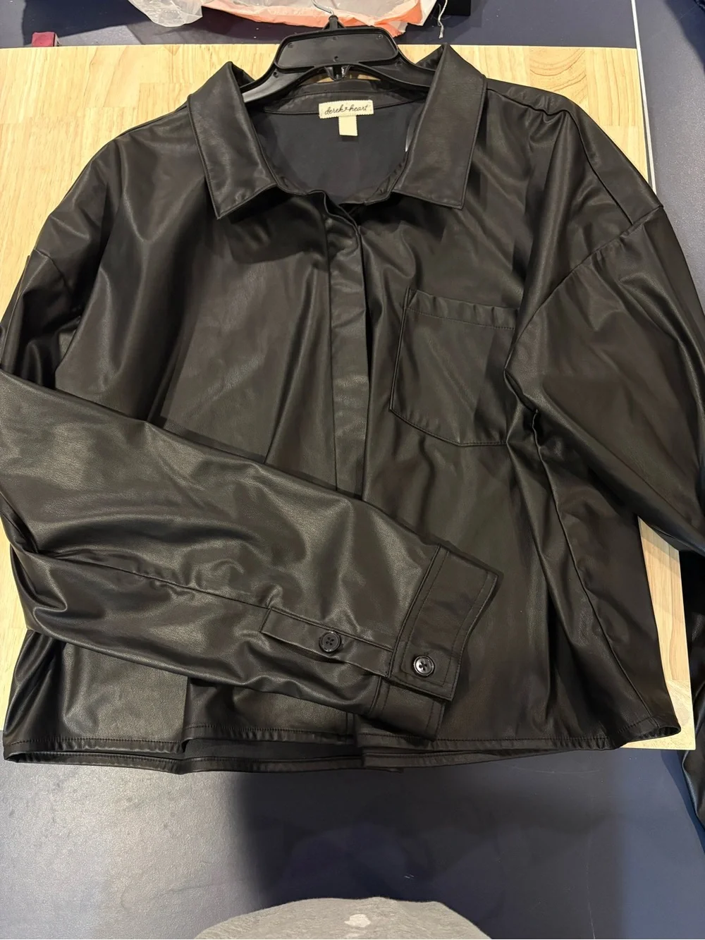 Derek Heart Black Faux Leather Button-Front Jacket